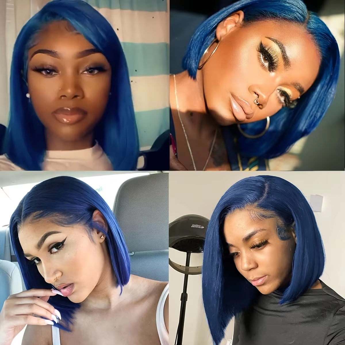 Blue Bob Wig Straight 13x4 Lace Front Human Hair Wigs For Women Short Bob Transparent Lace Wigs Bleached Knots Pre Plucked Wigs - Image 5