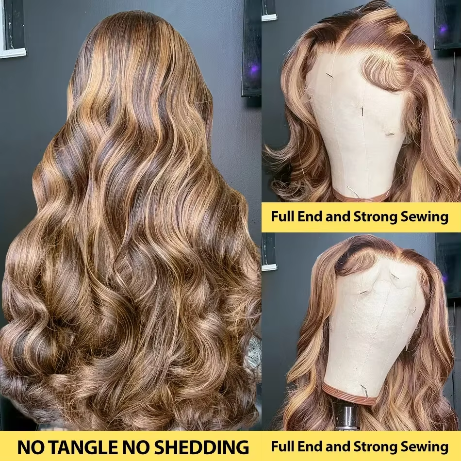 427 Highlight Body Wave Wig Human Hair 13x4 Lace Wigs Brazilian Body Wave 13x6 Transparent Lace Part Wig PrePlucked for Women