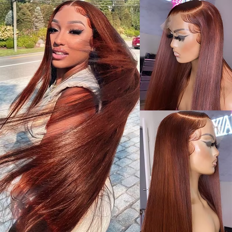 Reddish Brown Lace Front Human Hair Bone Straight 13x4 Lace Front Wig Pre Plucked 4x4 Closure Dark Red Brown 13x6 Frontal Wig - Image 6