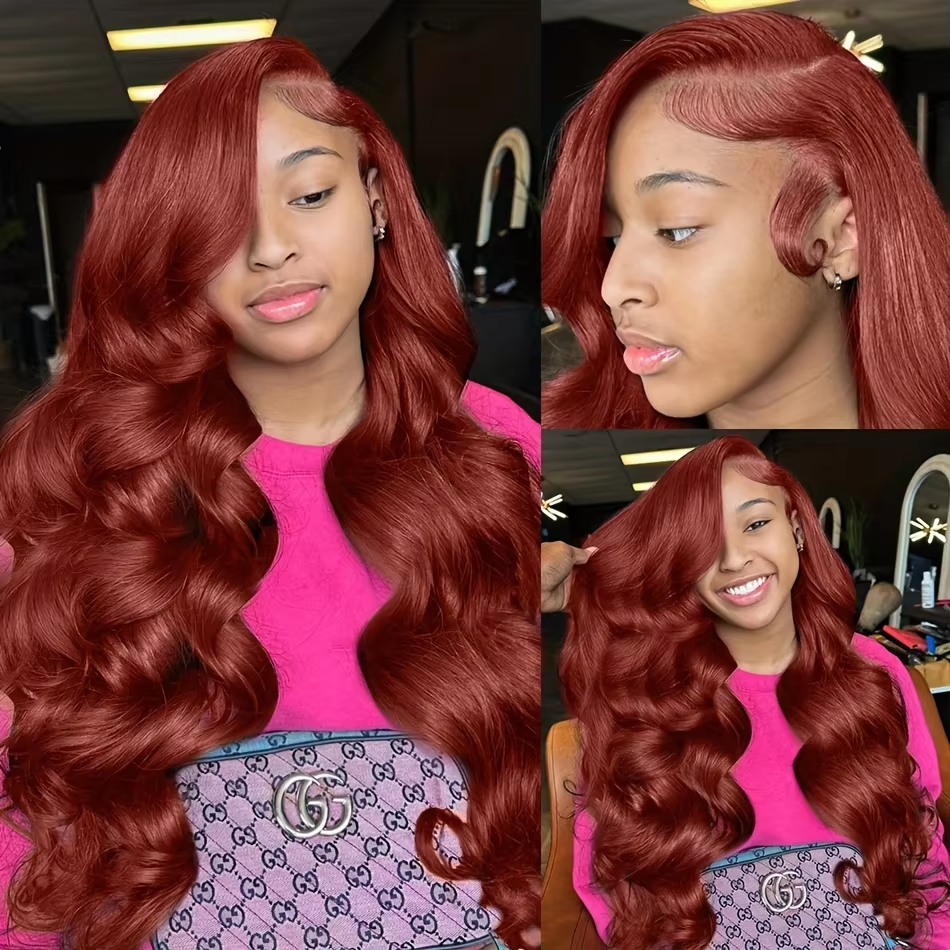 13x4 Reddish Brown HD Lace Front Wigs Human Hair 200 Density Body Wave Lace Frontal Colored Wig Pre Plucked Pre Cut For Women - Image 5