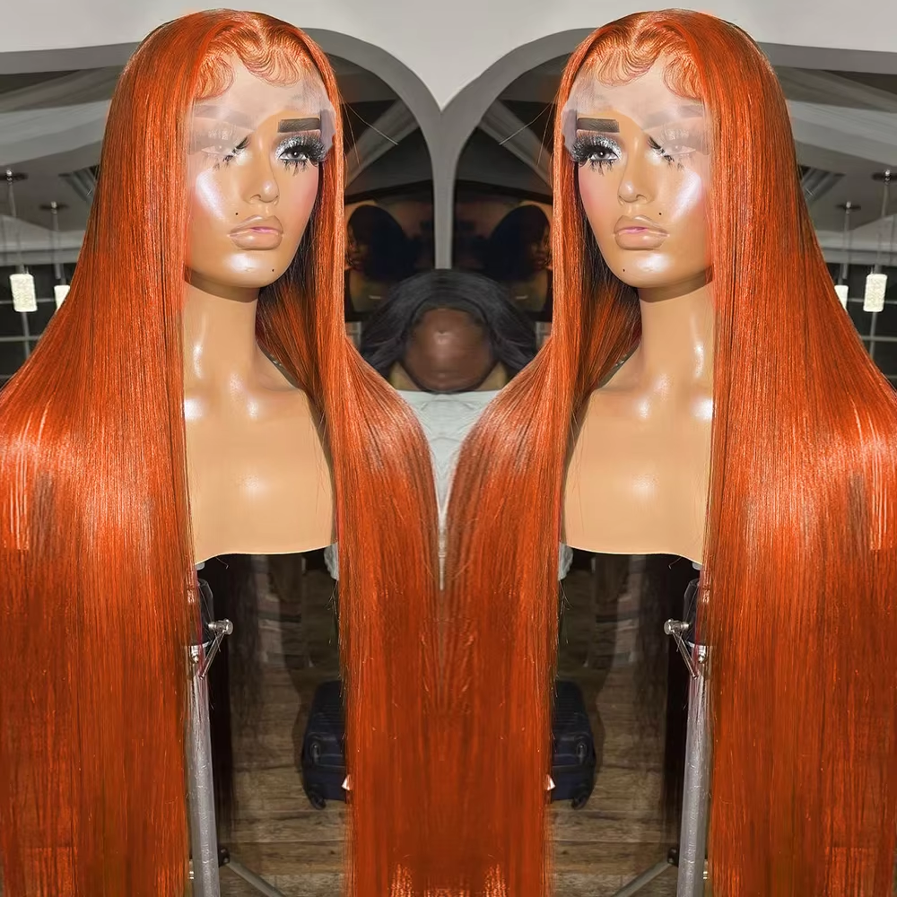 Orange Ginger Lace Front Wig Human Hair 13x4 Straight Lace Frontal Wig Pre Plucked Highlight Colored Human Hair Wigs For Women