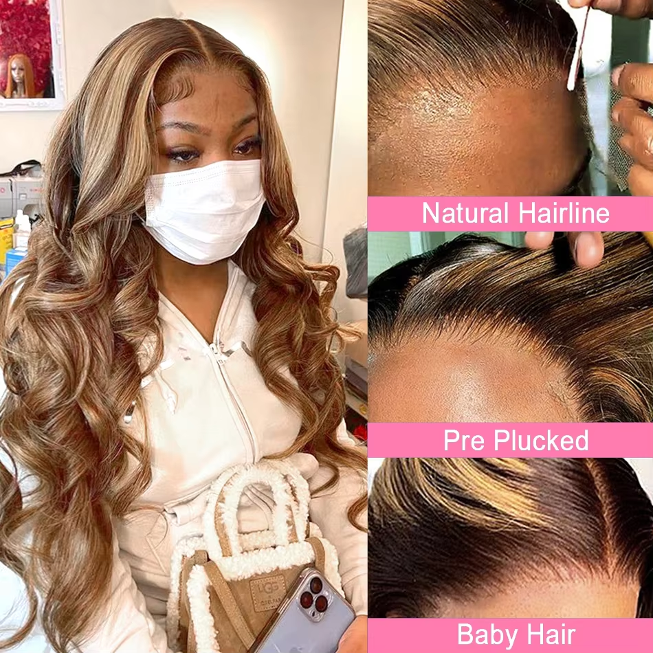427 Highlight Colored Ombre Blonde Body Wave Lace Front Wig Human Hair Brazilian 13x4 Transparent Lace Frontal Wig For Women - Image 6