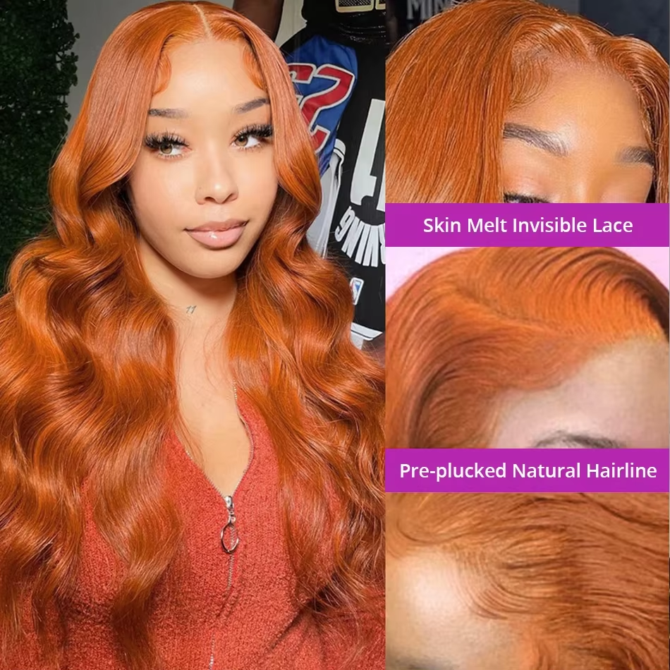 1Ginger Orange 13x6 HD Lace Front Wigs Human Hair Bone Body Wave 13x4 Human Hair Lace Frontal Wigs Transparent Lace Wig For Women - Image 4