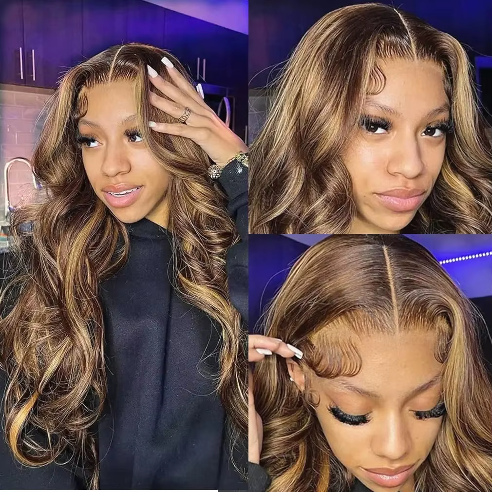 P427 Highlight Body Wave 13×6 Lace Frontal Wigs Ombre Colored Human Wigs 13×4 Transparent Lace Preplucked Wigs For Women - Image 5
