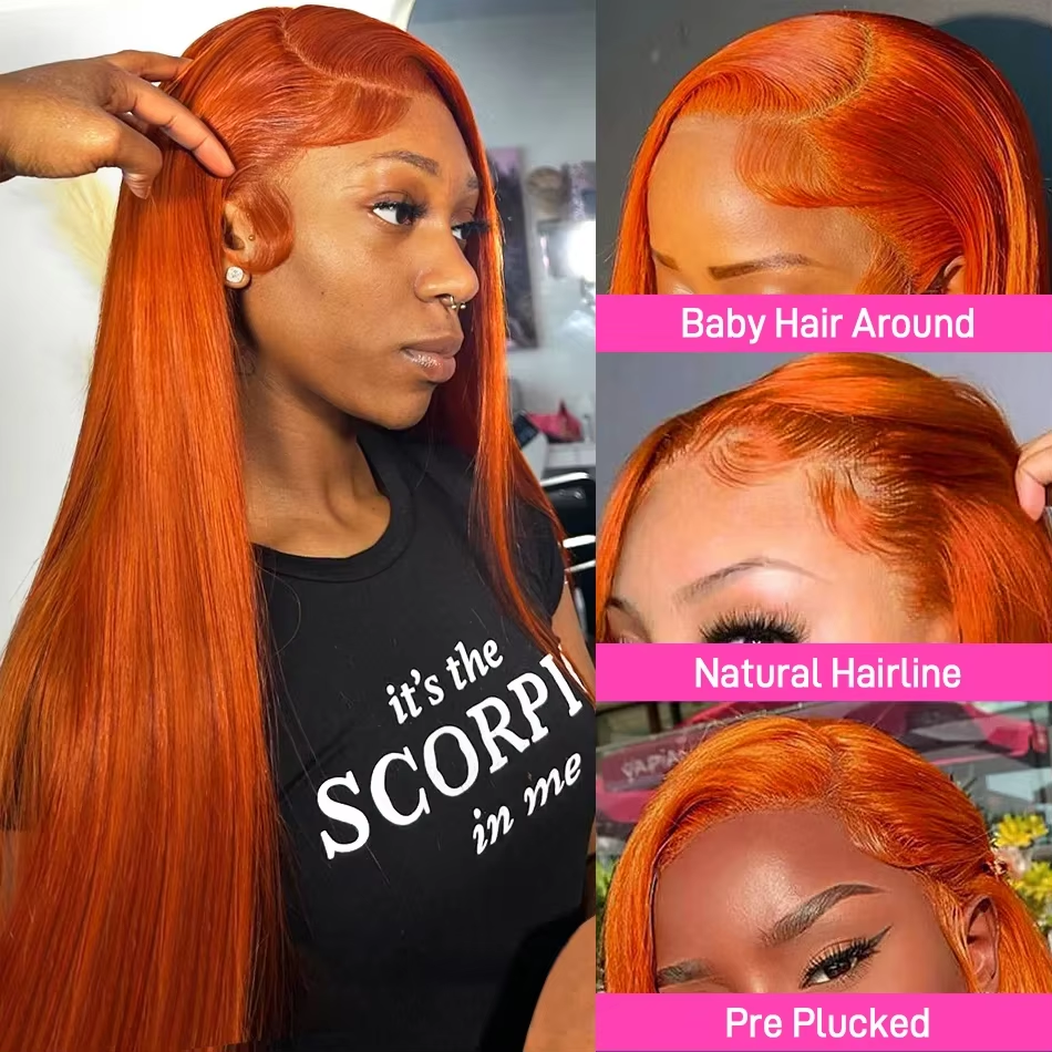 Orange Ginger Lace Front Wig Human Hair 13x4 Straight Lace Frontal Wig Pre Plucked Highlight Colored Human Hair Wigs For Women - Image 6