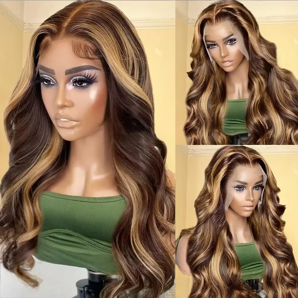 Ombre Highlight Body Wavy Human Hair Front Wig 13x6 Brazilian Transparent Honey Blonde Colored 13x4 Lace Frontal Wig For Women