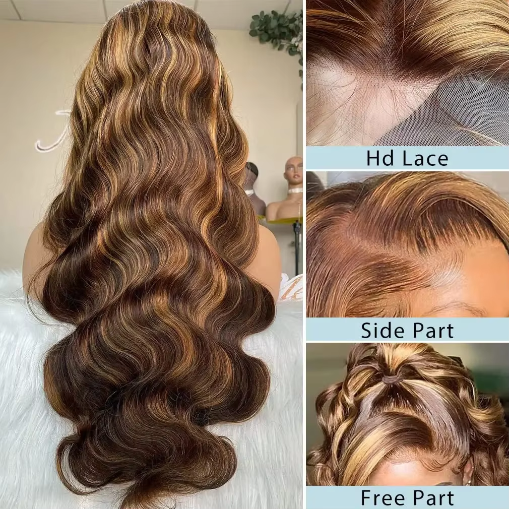 P427 Highlight Body Wave 13×6 Lace Frontal Wigs Ombre Colored Human Wigs 13×4 Transparent Lace Preplucked Wigs For Women - Image 7