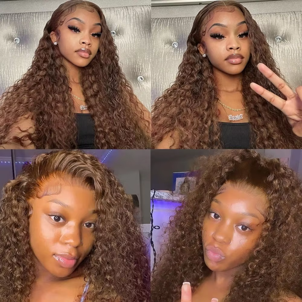 Chocolate Brown 13x6 Transparent Lace Front Human Hair Wigs Colored For Women 13x4 Deep Wave Frontal Wig Curly Human Hair Wigs - Image 5