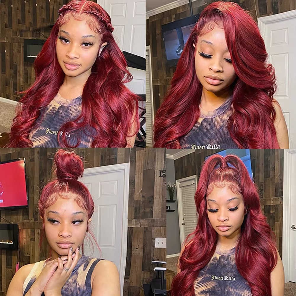 Burgundy 99J 13x6 HD Transparent Lace Front Human Hair Wig 13x4 Body Wave Lace Frontal Wig Brazilian Colored Remy Wigs for Women - Image 7