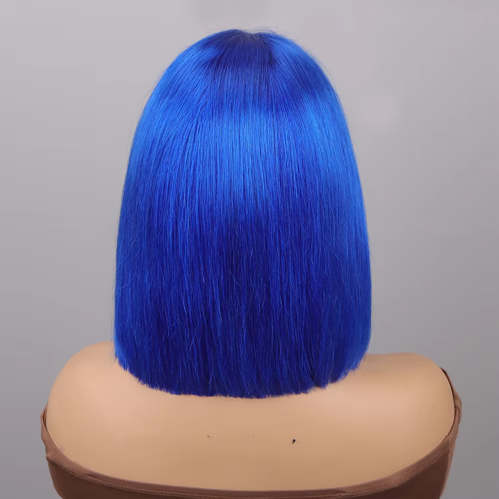 Blue Bob Wig Straight 13x4 Lace Front Human Hair Wigs For Women Short Bob Transparent Lace Wigs Bleached Knots Pre Plucked Wigs - Image 7