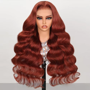 13x4 Reddish Brown HD Lace Front Wigs Human Hair 200 Density Body Wave Lace Frontal Colored Wig Pre Plucked Pre Cut For Women