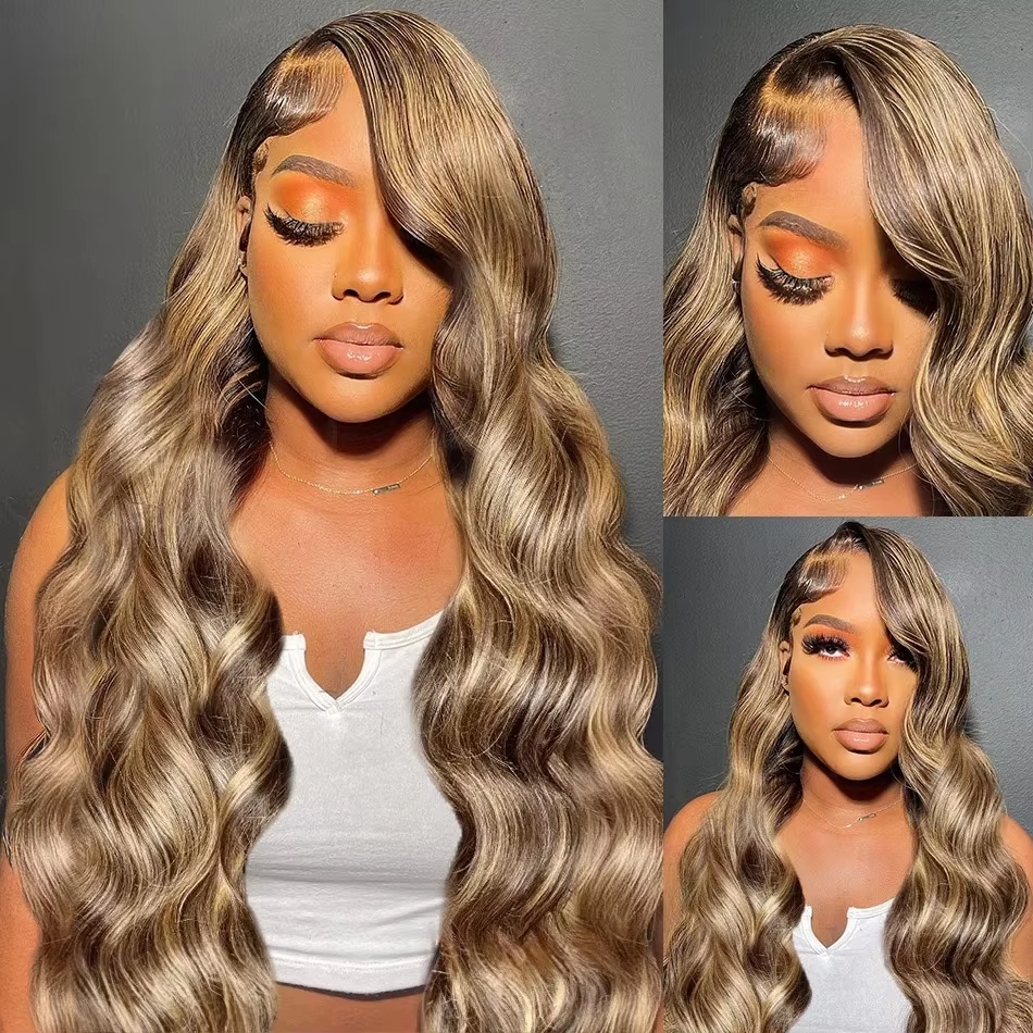 427 Highlight Body Wave Wig Human Hair 13x4 Lace Frontal Wigs Colored Highlight Ombre Brown Human Hair 13X6 Lace Frontal Wig - Image 5