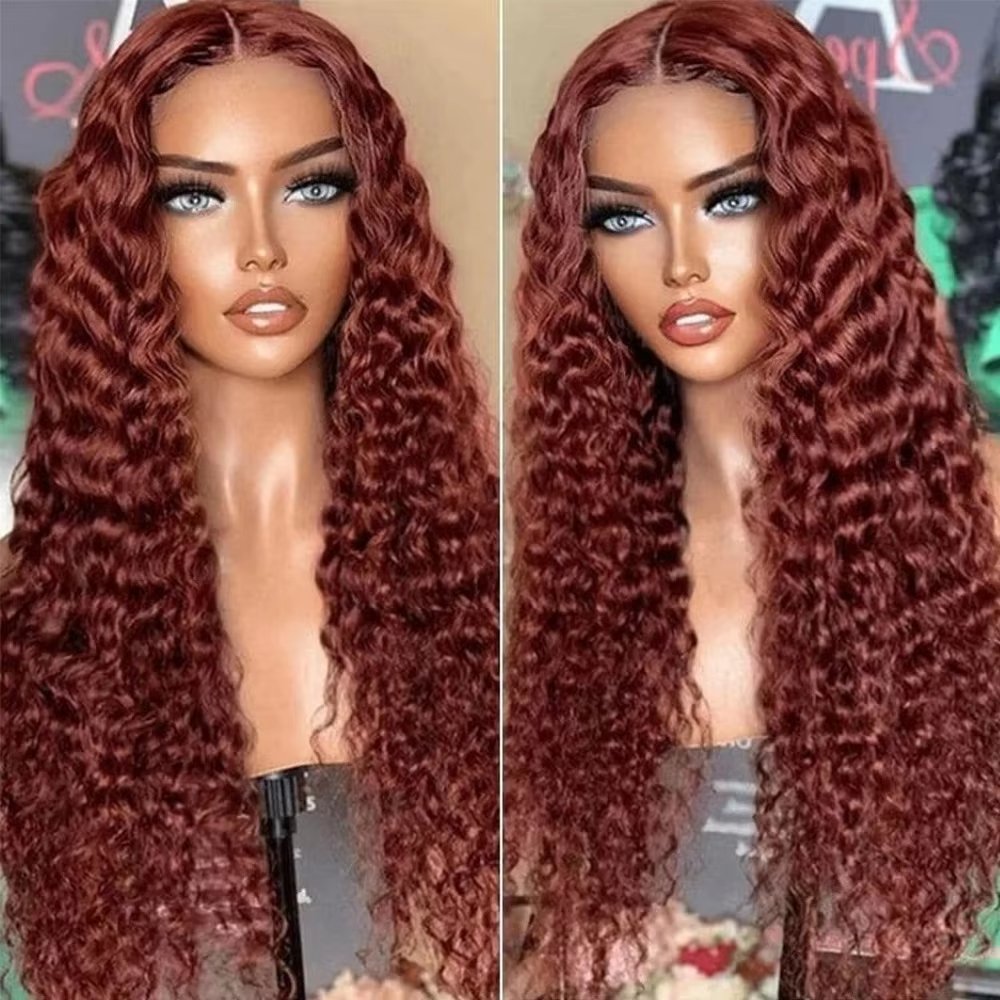 Reddish Brown #33 Deep Wave Lace Front Wigs Human Hair Brown 13x4 Transparent Lace Deep Curly Colored Wig Pre-Plucked Brazilian - Image 6