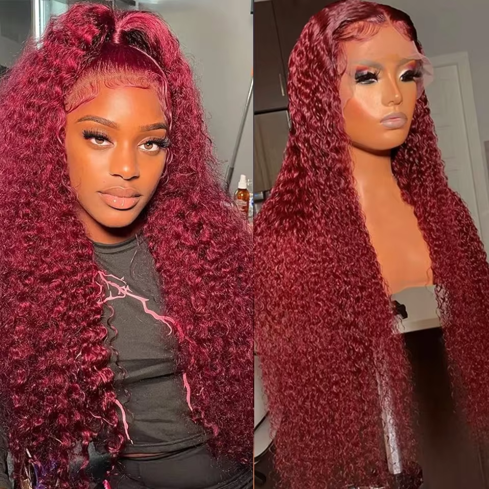 Red 99J Burgundy Colored Deep Wave Lace Frontal Wig 13x6 13x4 Lace Front Wigs Brazilian Curly Front Human Hair Wigs For Women - Image 5
