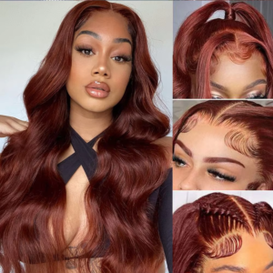 Reddish Brown Body Wave 13x6 Lace Front Wig 13x4 Transparent Lace Frontal Wigs Pre Plucked Closure Wig For Women 180% Density