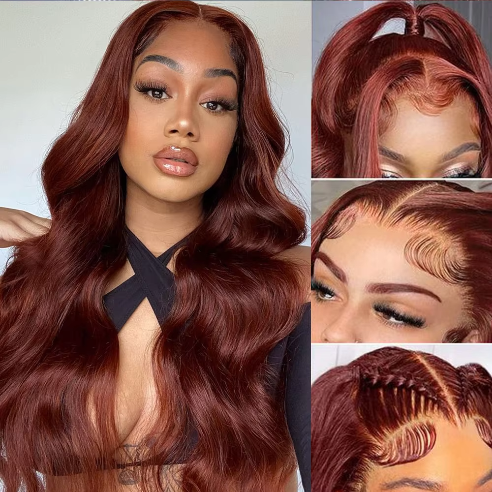 Reddish Brown Body Wave 13x6 Lace Front Wig 13x4 Transparent Lace Frontal Wigs Pre Plucked Closure Wig For Women 180% Density