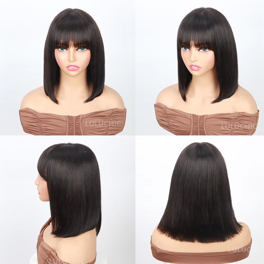 RealisticYaki Straight Bob with Bangs Minimalist Lace Wig Transparente Highlight Ombre Brazilian Yaki Natural Lace Wig For Women - Image 6