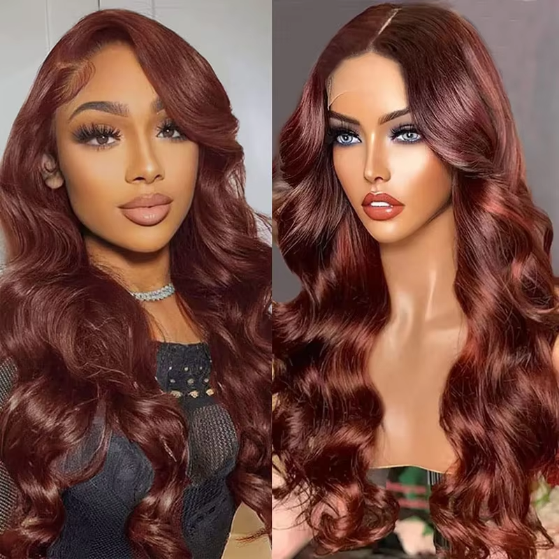 Red Brown Lace Front Real Hair Pre-Pressed Dark Red Brown 13x4 13x6 Body Lace Front Real Hair Wig Transparent Lace Front Wigs - Image 6