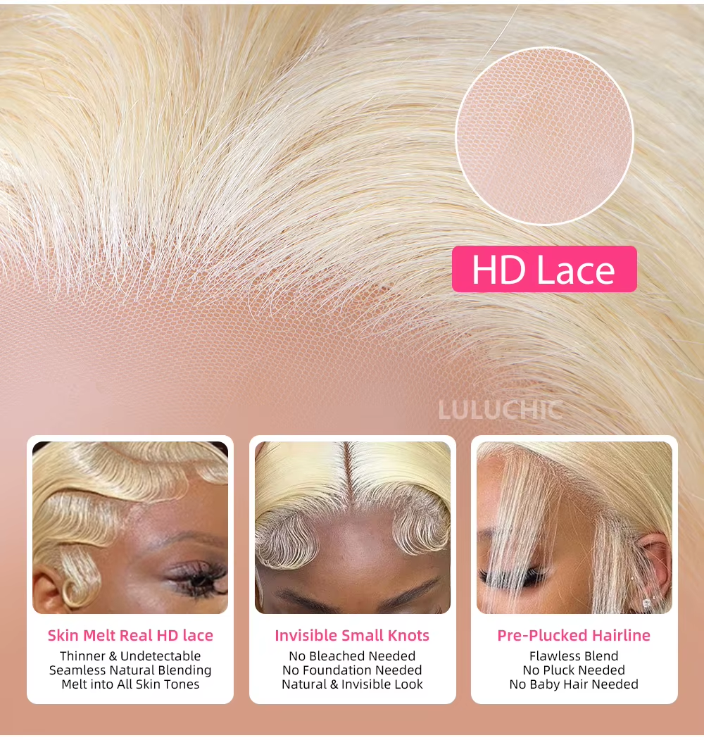 613 Blonde Straight 13x6 HD Lace Front Wigs transparent Brazilian Preplucked Baby Human Hair 13×4 HD Lace Frontal Wigs For Women - Image 5