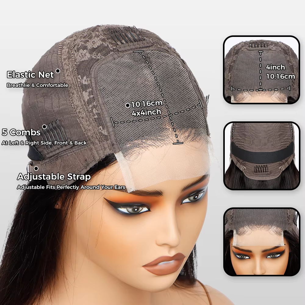 1B99j Transparent 4×4 Deep Wave Frontal Wig Curly Lace Front Human Hair Wigs For Women Wet And Wavy 4x4 Water Closure Wig - Image 7