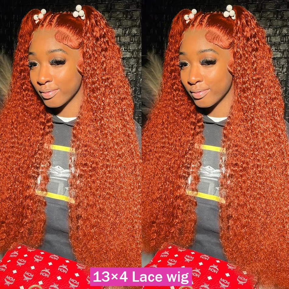 Ginger Orange 13x6 Transparent Deep Wave Lace Frontal Wig Highlight Colored Lace Front Wig Water Curly Human Hair Wigs for Women - Image 5