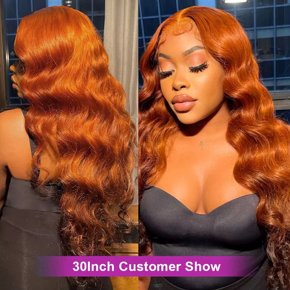 1Ginger Orange 13x6 HD Lace Front Wigs Human Hair Bone Body Wave 13x4 Human Hair Lace Frontal Wigs Transparent Lace Wig For Women - Image 3