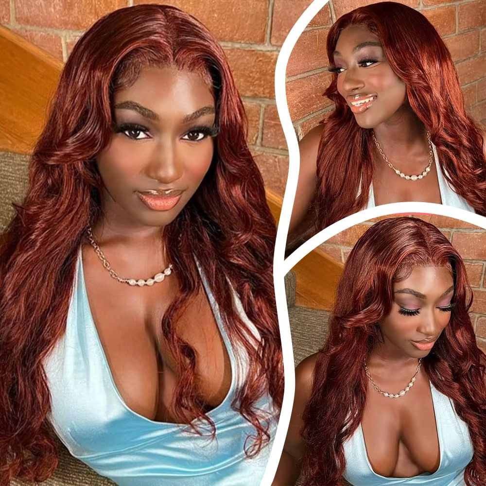 Reddish Brown 13x4 Body Wave HD Lace Frontal Human Hair Wig Pre Plucked Hd Lace Frontal Wigs Colored Brazilian Human Hair Wig - Image 5