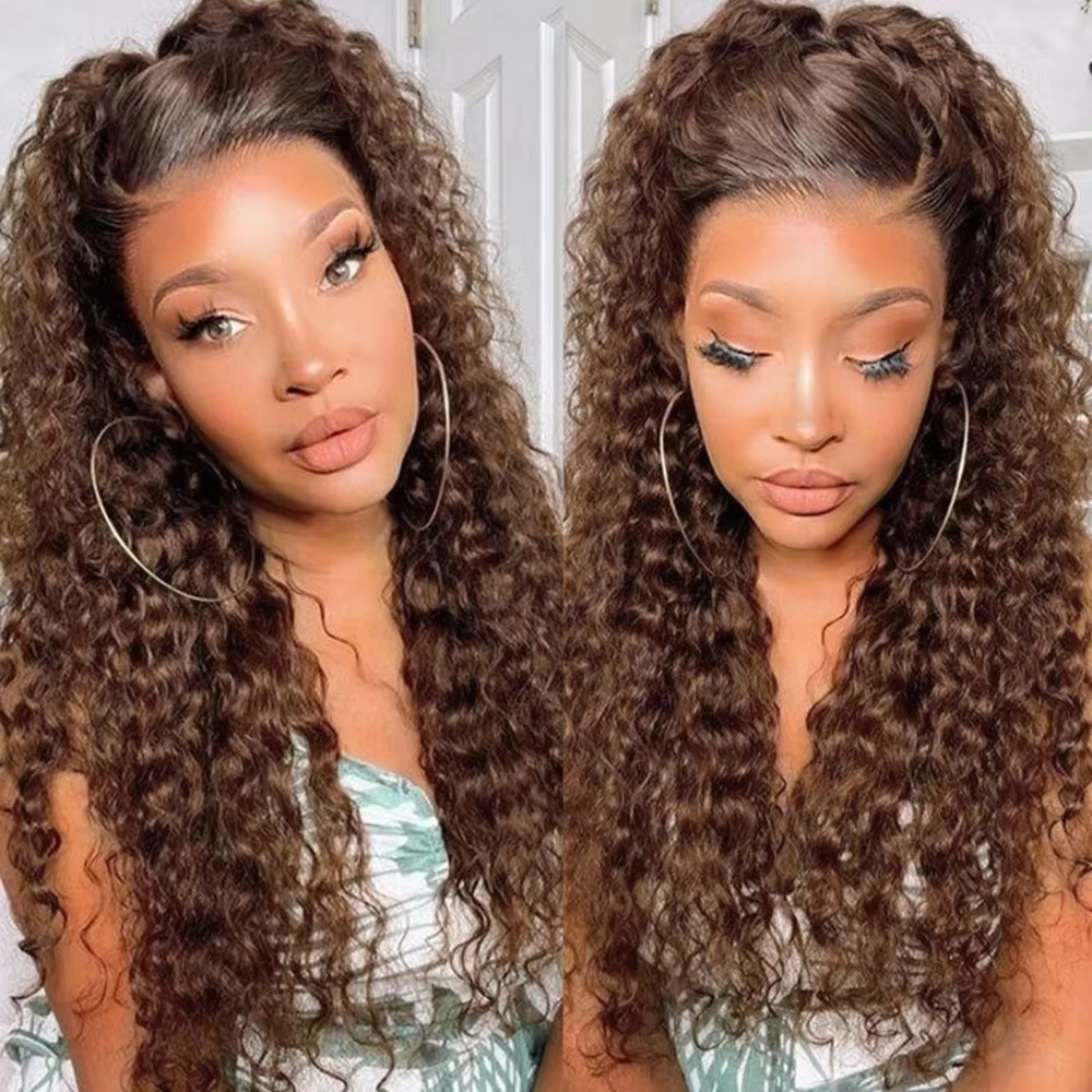 Chocolate Brown 13x6 Transparent Lace Front Human Hair Wigs Colored For Women 13x4 Deep Wave Frontal Wig Curly Human Hair Wigs - Image 4