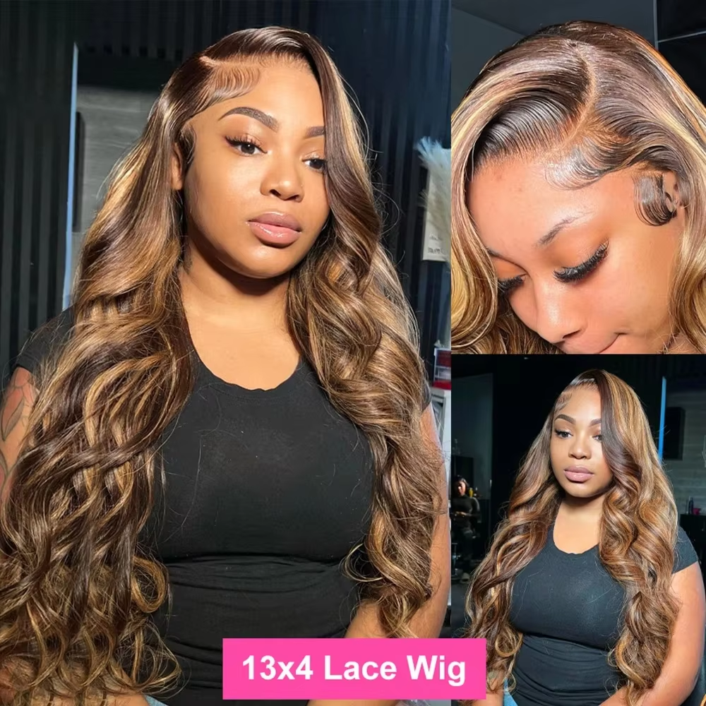 13x4 Highlight Ombre Body Wave Lace Front Wig Human Hair 427 Brown Colored 13x6 Lace Frontal Brazil Wigs Pre Plucked for Women - Image 5