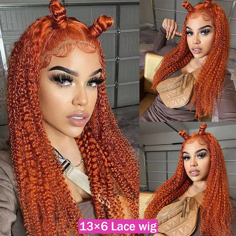 Ginger Orange 13x6 Transparent Deep Wave Lace Frontal Wig Highlight Colored Lace Front Wig Water Curly Human Hair Wigs for Women - Image 8