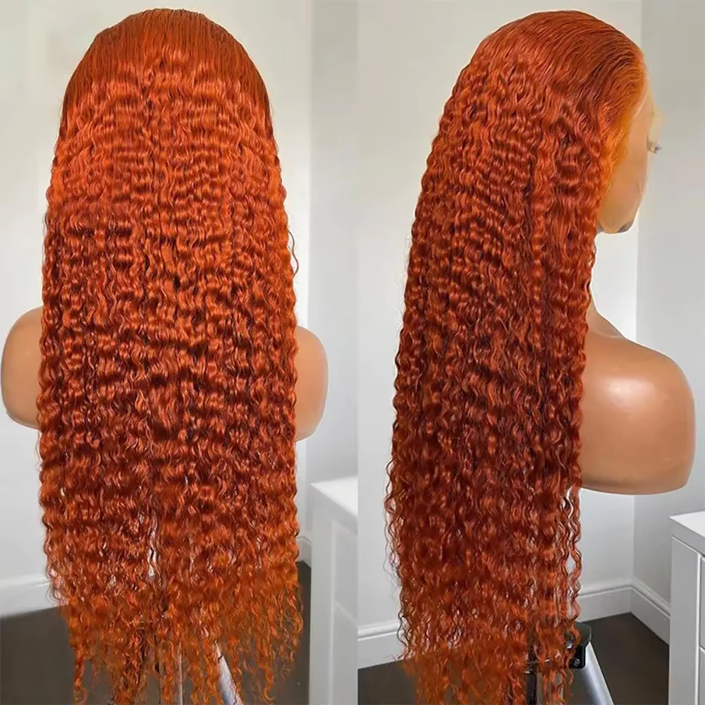 Ginger Orange 13x6 Transparent Deep Wave Lace Frontal Wig Highlight Colored Lace Front Wig Water Curly Human Hair Wigs for Women - Image 4