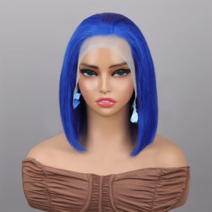 Blue Bob Wig Straight 13x4 Lace Front Human Hair Wigs For Women Short Bob Transparent Lace Wigs Bleached Knots Pre Plucked Wigs