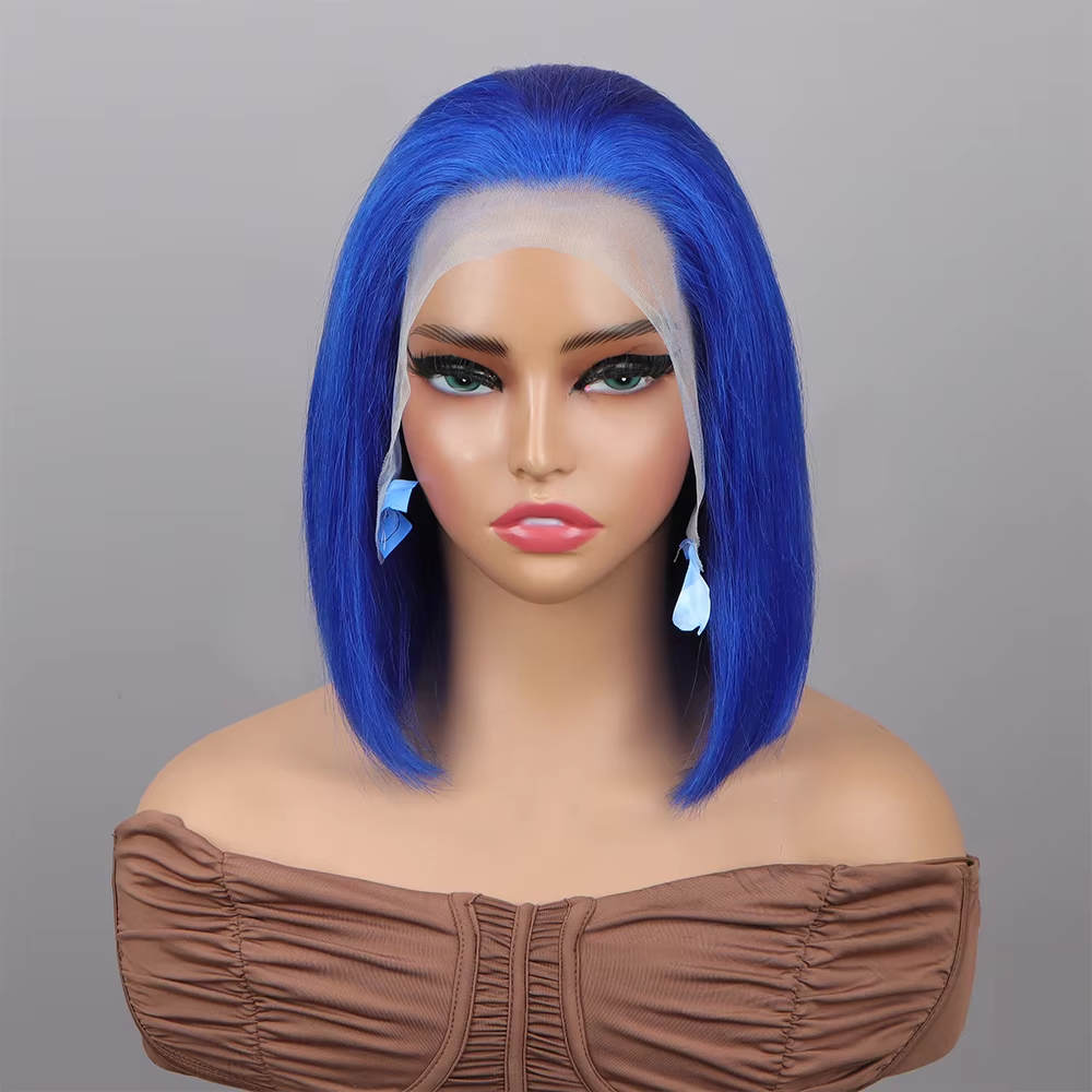 Blue Bob Wig Straight 13x4 Lace Front Human Hair Wigs For Women Short Bob Transparent Lace Wigs Bleached Knots Pre Plucked Wigs