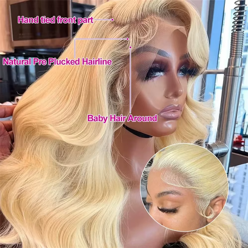 613 Blonde Body Wave 13x6 HD Lace Frontal Wigs Preplucked Brazilian glueless wigs human hair 13x4 Lace Front Human Hair Wigs - Image 6