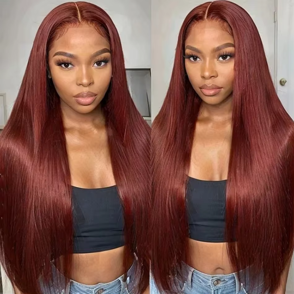 Reddish Brown 13x4 Straight HD Lace Frontal Human Hair Wig Pre Plucked Hd Lace Frontal Wigs Colored Brazilian Human Hair Wig - Image 3