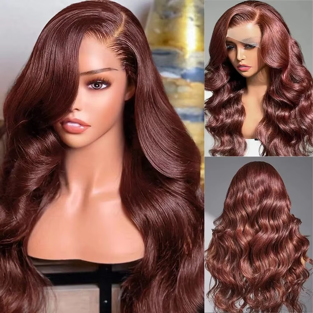 Reddish Brown 13x6 Body Wave Lace Front Human Hair Wig Transparent Lace Frontal Wig Brazilian Red Colored Remy Wigs for Women