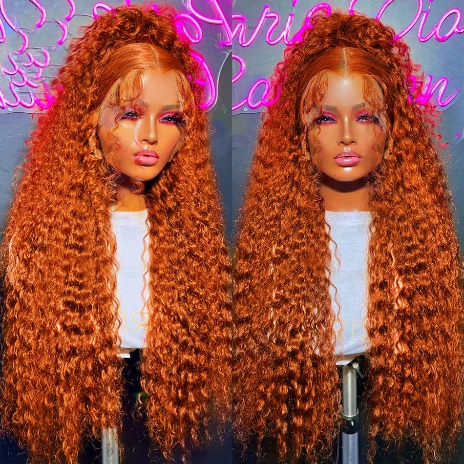Ginger Orange 13x6 Transparent Deep Wave Lace Frontal Wig Highlight Colored Lace Front Wig Water Curly Human Hair Wigs for Women