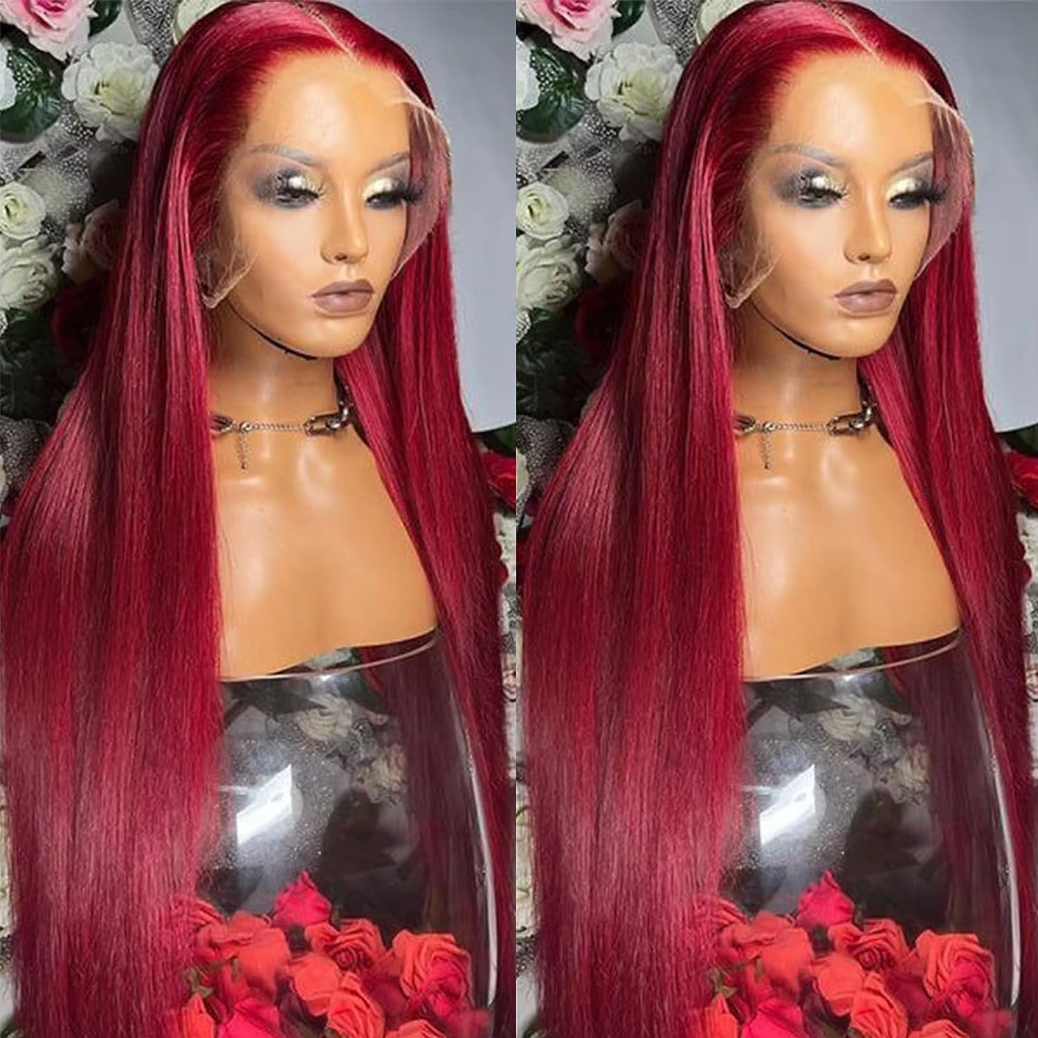 Burgundy 99J Straight hair front lace wig real hair wig 13x4 front lace wig wine red wig transparent lace wig female real hair - Image 4