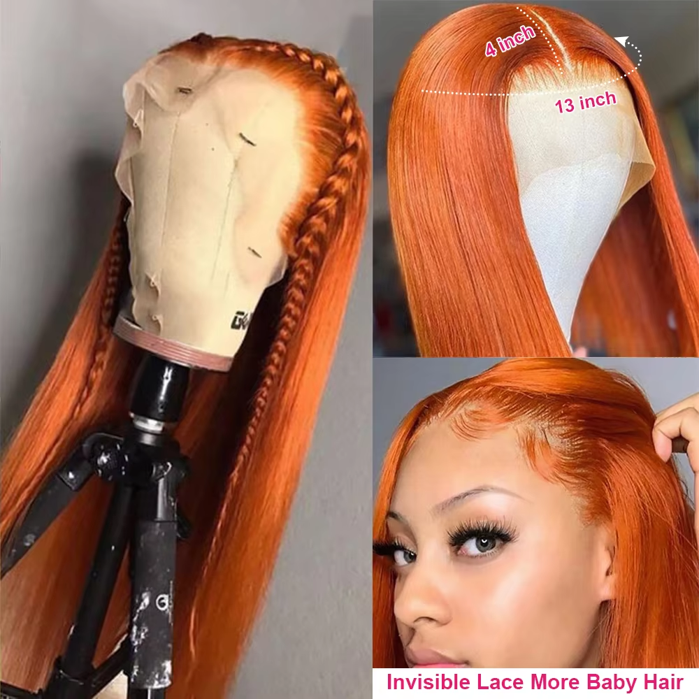 Orange Ginger Lace Front Wig Human Hair 13x4 Straight Lace Frontal Wig Pre Plucked Highlight Colored Human Hair Wigs For Women - Image 5