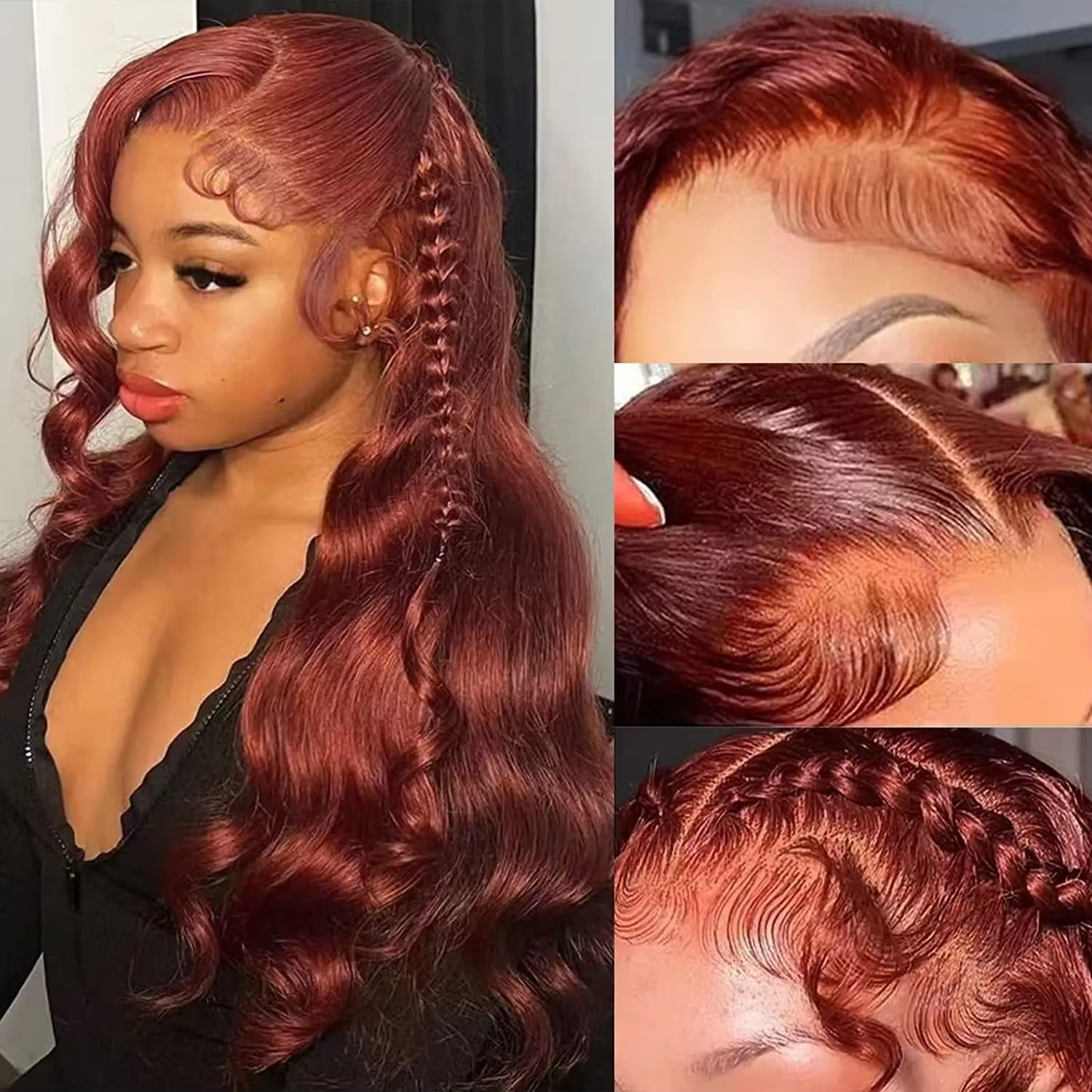 Reddish Brown 13x6 Body Wave Lace Front Human Hair Wig Transparent Lace Frontal Wig Brazilian Red Colored Remy Wigs for Women - Image 6