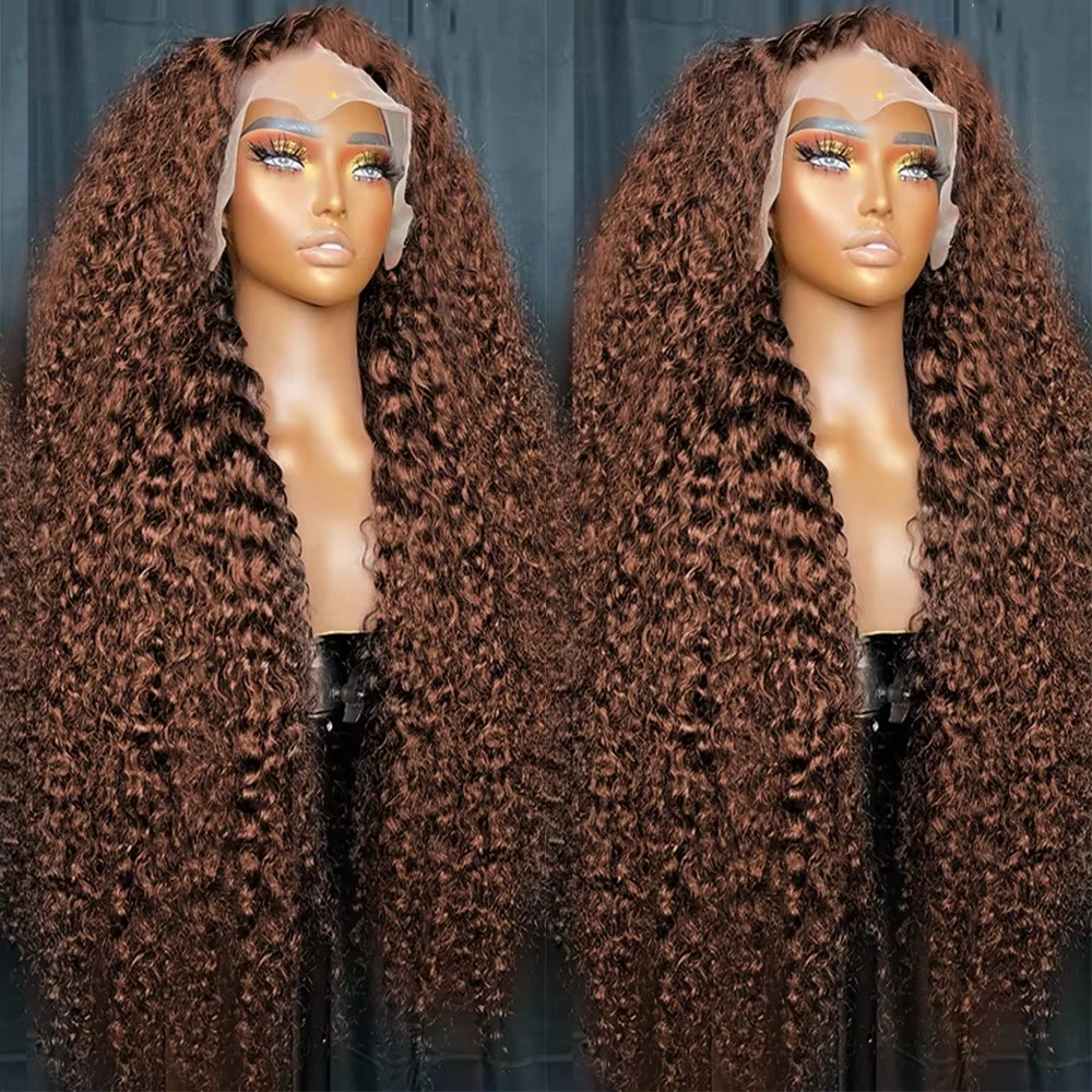 Chocolate Brown 13x6 Transparent Lace Front Human Hair Wigs Colored For Women 13x4 Deep Wave Frontal Wig Curly Human Hair Wigs