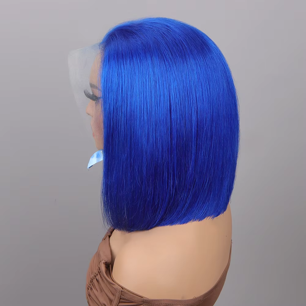 Blue Bob Wig Straight 13x4 Lace Front Human Hair Wigs For Women Short Bob Transparent Lace Wigs Bleached Knots Pre Plucked Wigs - Image 3