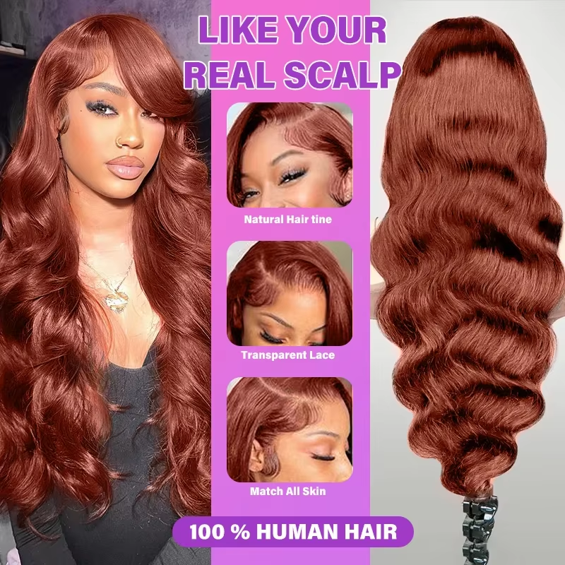 Reddish Brown 13x4 Body Wave HD Lace Frontal Human Hair Wig Pre Plucked Hd Lace Frontal Wigs Colored Brazilian Human Hair Wig - Image 4