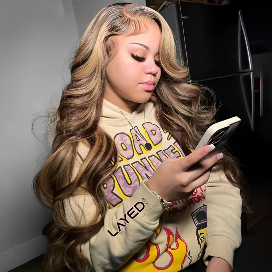 Highlight Wig Human Hair Body Wave Lace Front Human Hair Wig Brazilian Remy Colored 13x4 Hd Lace Frontal Wigs For Women 200%