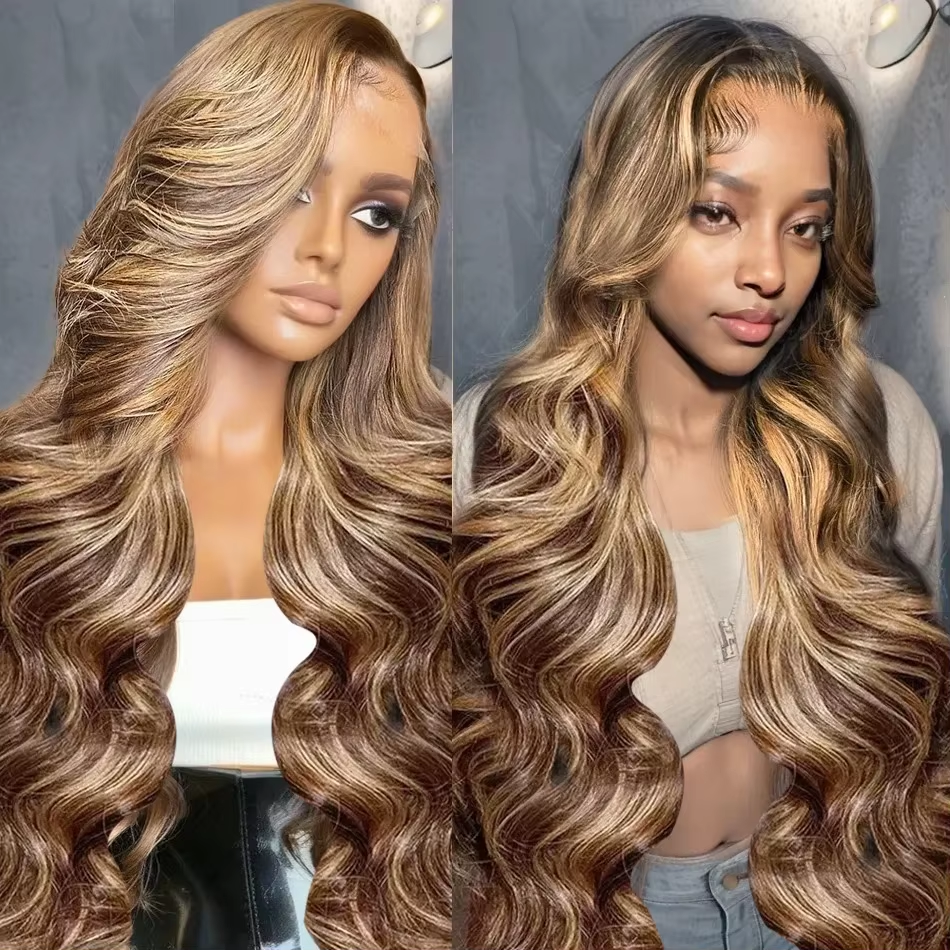 427 Highlight Body Wave Wig Human Hair 13x4 Lace Wigs Brazilian Body Wave 13x6 Transparent Lace Part Wig PrePlucked for Women - Image 4