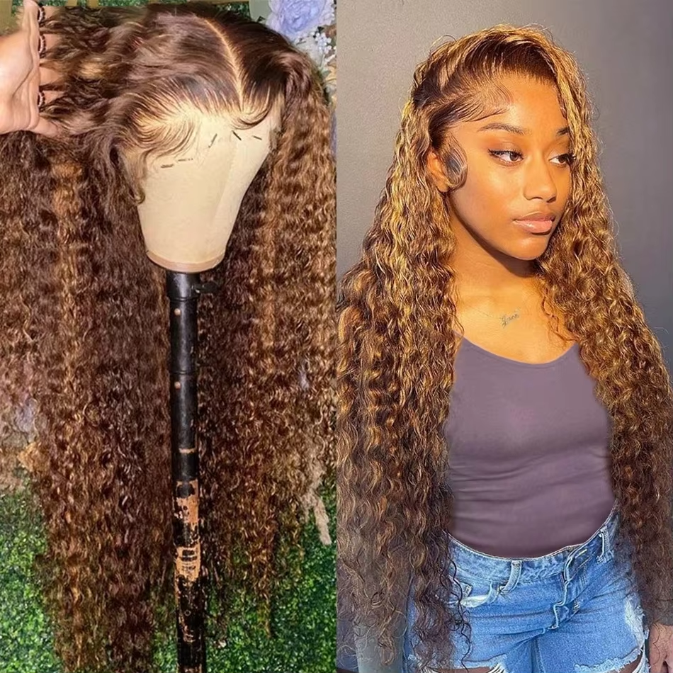 Highlight Honey Brown Curly Lace Front Human Hair Wigs 13x6 13x4 Remy Ombre Colored Deep Wave Lace Frontal Wig For Women - Image 3