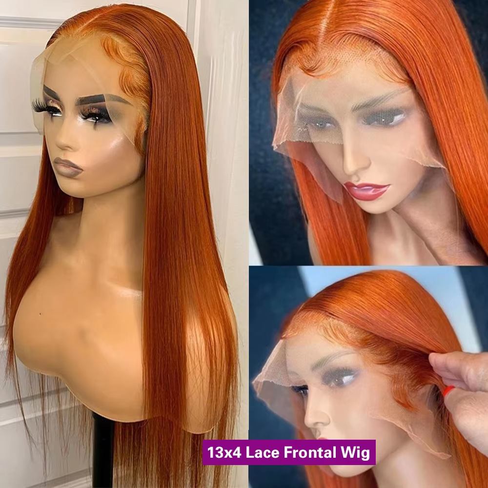 Ginger Orange 13x6 Lace Front Wigs Human Hair Bone Straight 13x4 4×4 Human Hair Lace Frontal Wigs Transparent Lace Wig For Women - Image 3