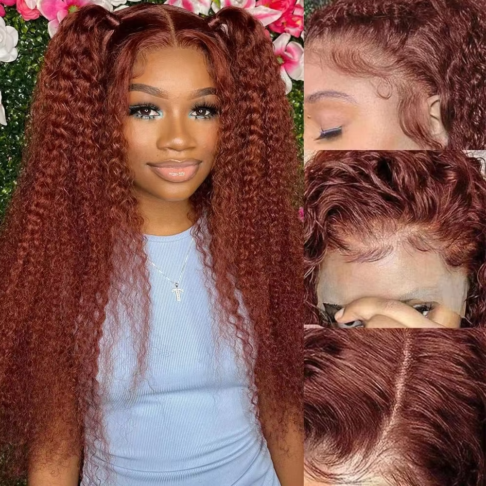 Reddish Brown #33 Deep Wave Lace Front Wigs Human Hair Brown 13x4 Transparent Lace Deep Curly Colored Wig Pre-Plucked Brazilian - Image 4