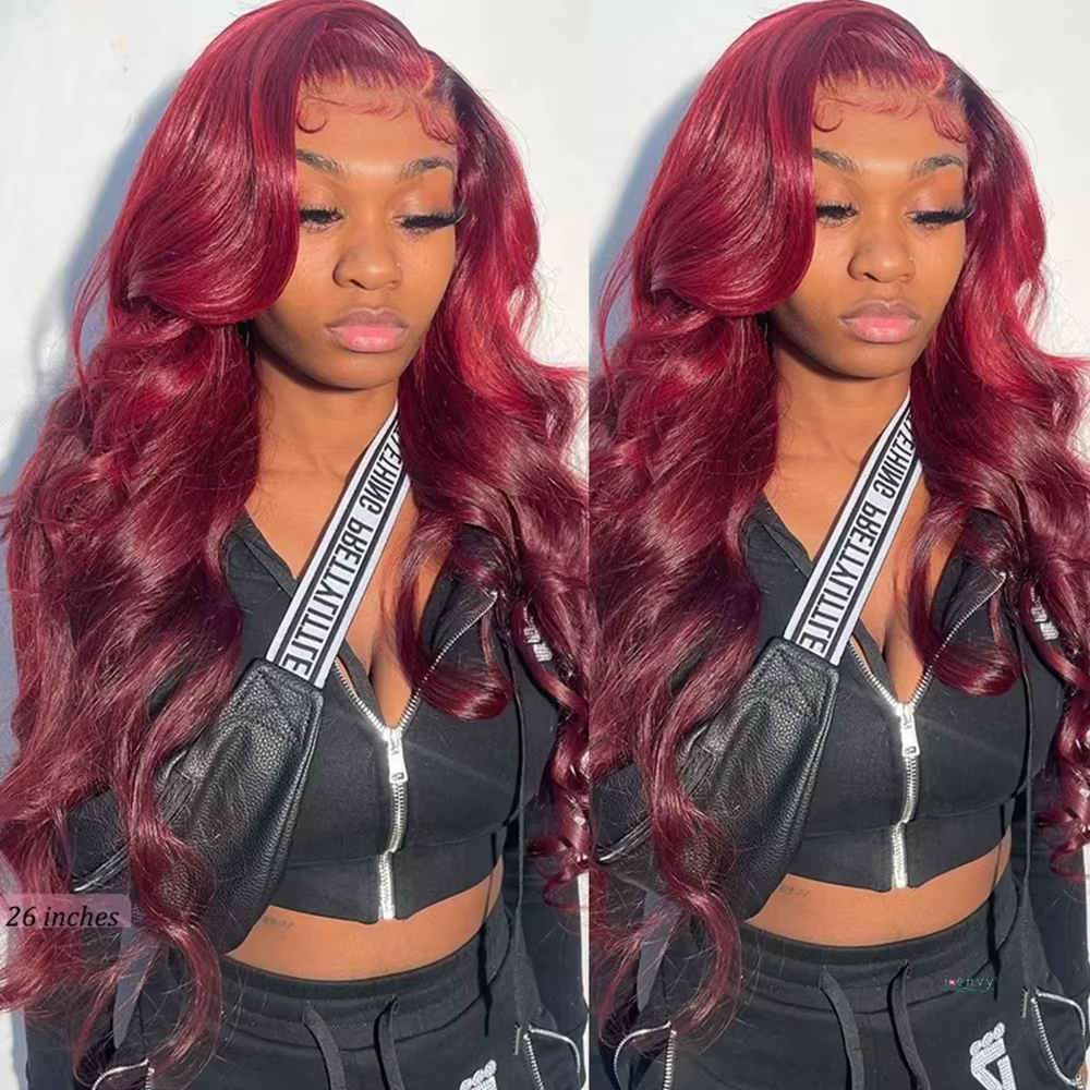 Burgundy 99J 13x6 HD Transparent Lace Front Human Hair Wig 13x4 Body Wave Lace Frontal Wig Brazilian Colored Remy Wigs for Women - Image 4