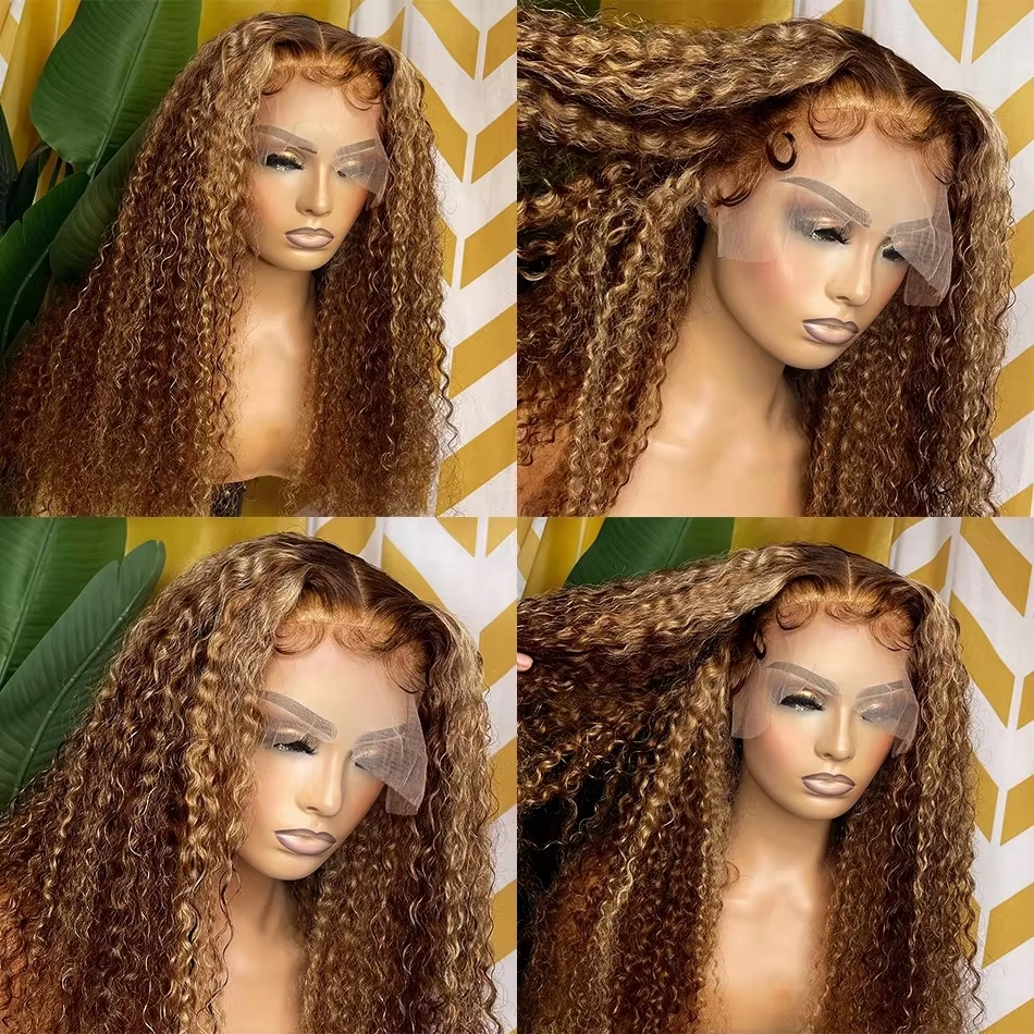 Highlight Honey Brown Curly Lace Front Human Hair Wigs 13x6 13x4 Remy Ombre Colored Deep Wave Lace Frontal Wig For Women - Image 8